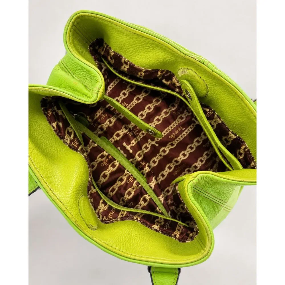 Tignanello Lime Green Leather Shoulder Bag Y2K Buckle Grommet Purse
